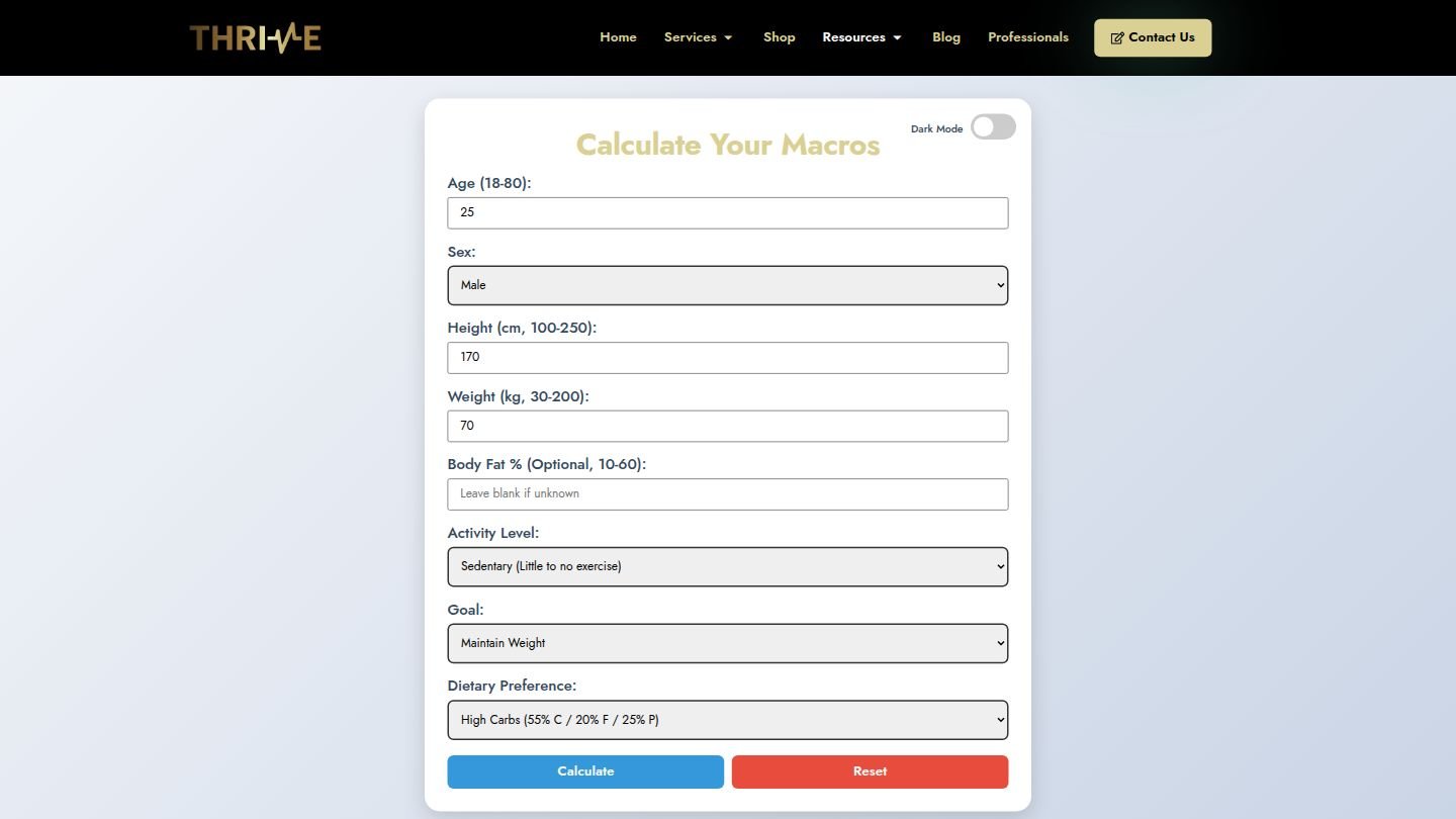 Thrive Bow Calorie Calculator